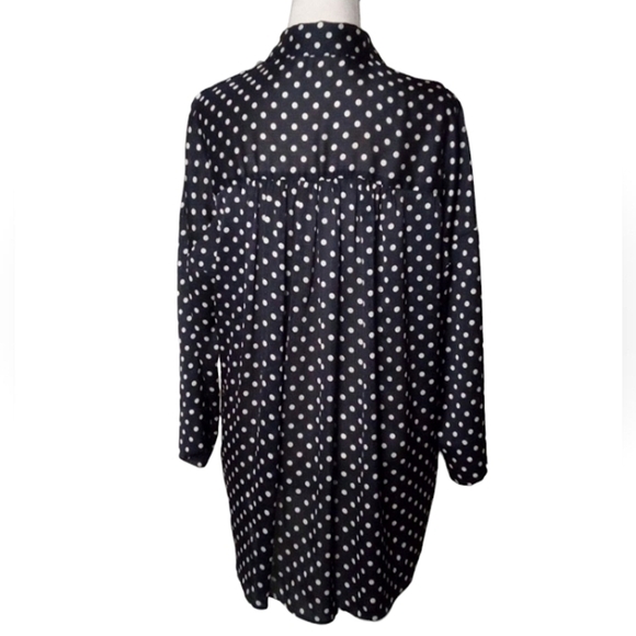 Zara Basic Split V Neck Navy Blue & White Polkadot Flowy Blouse Office Size XS - Picture 4 of 6